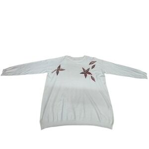 Unknown Brand White Beaded Floral Felted Knit Sweater Long Sleeve RN 161125 READ